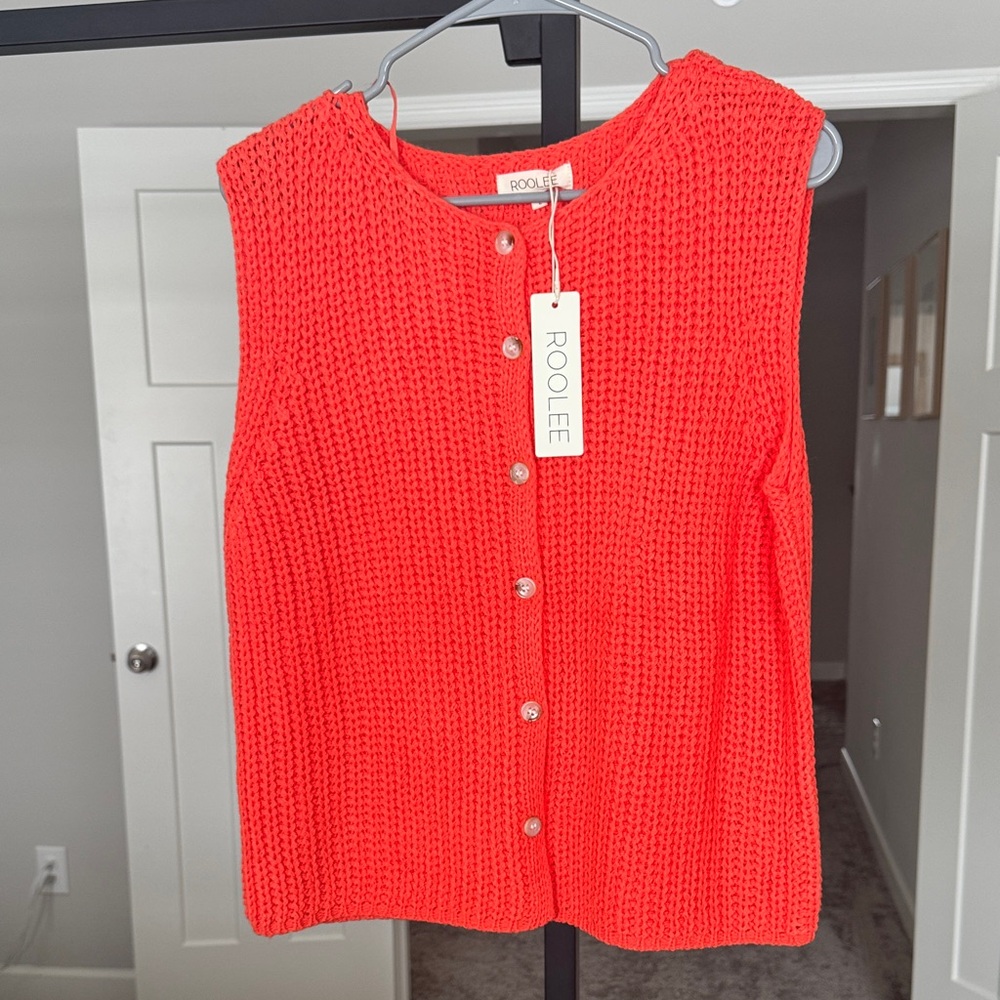 ROOLEE Vibrant Red Sleeveless Knit Vest - L
